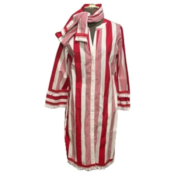 J. CREW Red And White Shirt Dress Tassel Hemline - Picture 5 of 16